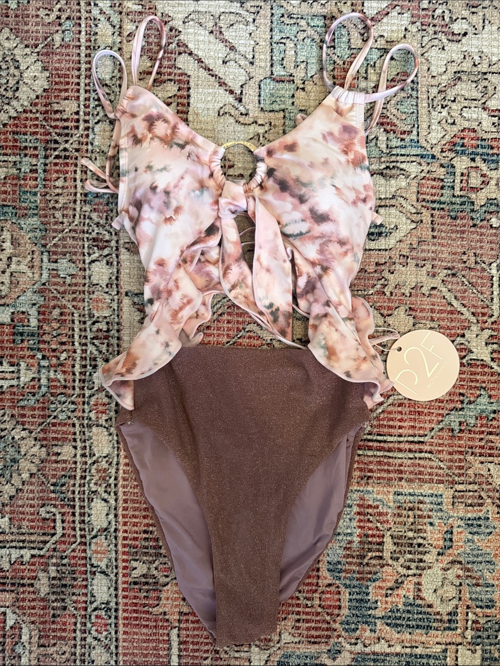 Tie-Detailed One-Piece Swimsuit in Blush Floral and Mauve